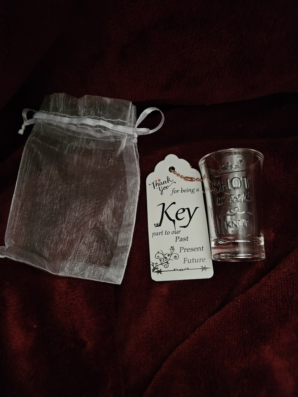 25 Bridal Shot Glass Favor with 'Key' Tag - Clear Glass